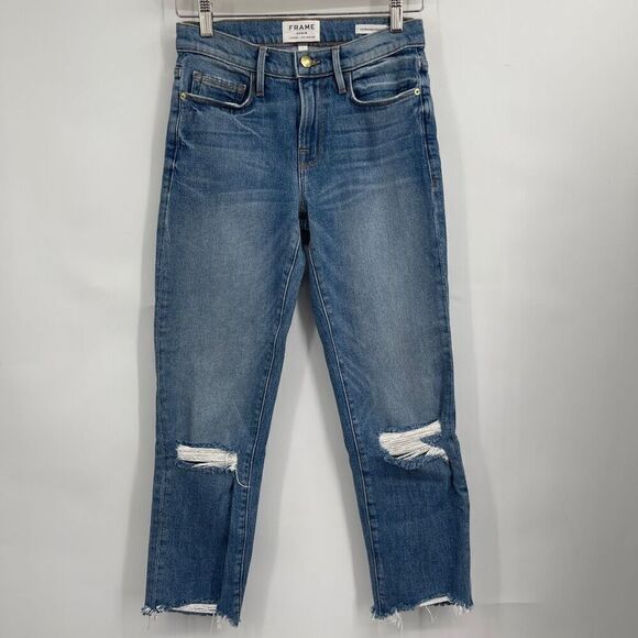 Frame Denim Arrington High Rise Le Nouveau Straight Distressed Jeans Size 25 - Picture 1 of 11